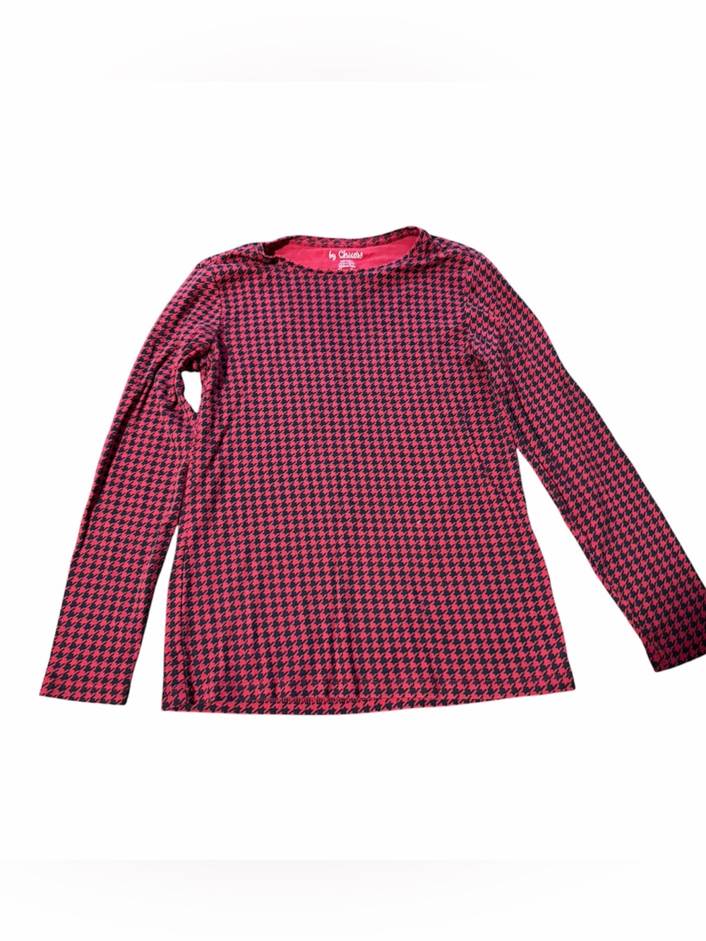Chico’s Red & Black Houndstooth Long Sleeve Cotton Tee Chico’s Size 0/ US Small
